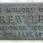 Plaque underneath the “Rainmaker” statue at City Hall Square Commemorating City Commissioner Andrew Leslie. 